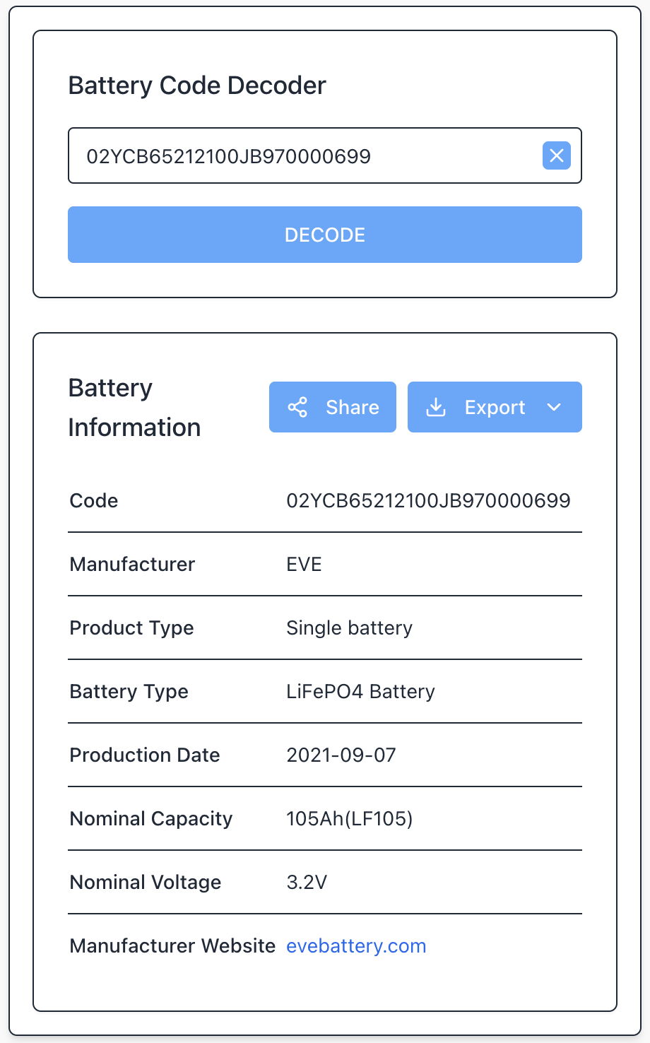 Battery Code Decoder
