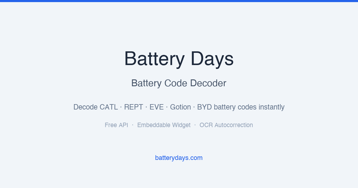Battery Code Decoder | Battery Days - Decode CATL, REPT, EVE Battery Codes
